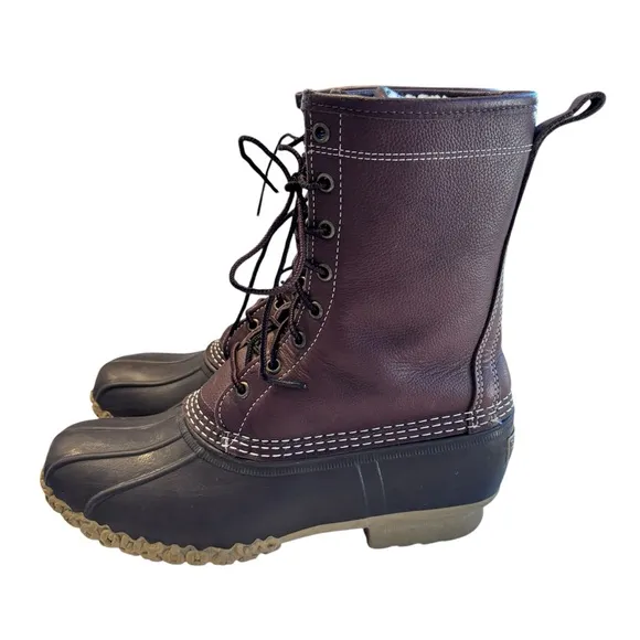 LL Bean 10&quot; Shearling Bean Boots Lined Womens Brown Leather Rubber  Sz 10