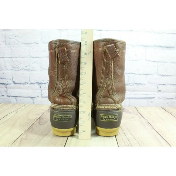 LL Bean Brown Leather Shearling Lined Insulated Mid-Calf Duck Boots Size 10 M