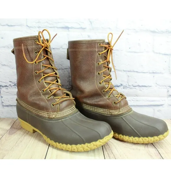 LL Bean Brown Leather Shearling Lined Insulated Mid-Calf Duck Boots Size 10 M