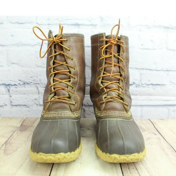 LL Bean Brown Leather Shearling Lined Insulated Mid-Calf Duck Boots Size 10 M