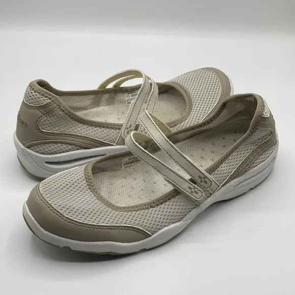 L.L. Bean Light Tan White Mary Jane Style Athletic Shoes Women's Size 7.5