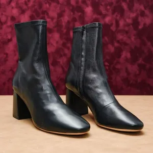 Loeffer Randall Women Elise Black Leather Office Dress Ankle Boots sz 8
