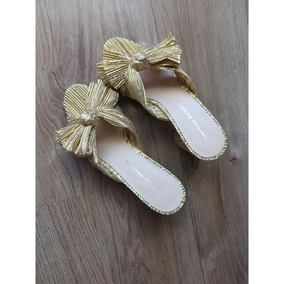 Loeffler Randall Penny Knot Gold Slip On Mule Sandals Womens 6
