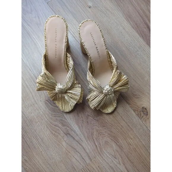 Loeffler Randall Penny Knot Gold Slip On Mule Sandals Womens 6
