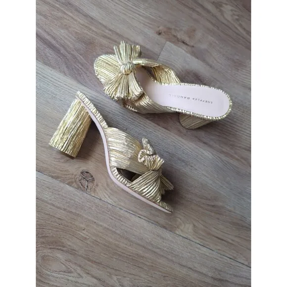 Loeffler Randall Penny Knot Gold Slip On Mule Sandals Womens 6