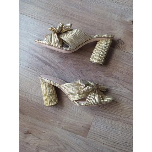 Loeffler Randall Penny Knot Gold Slip On Mule Sandals Womens 6
