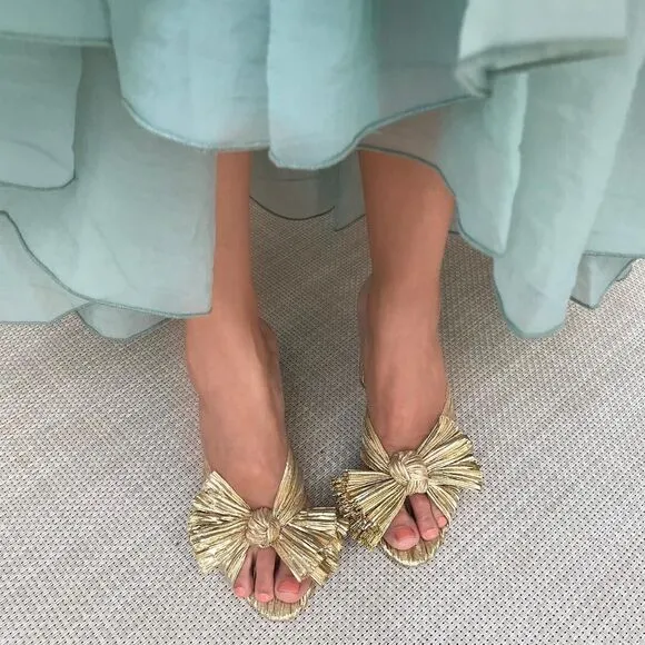 Loeffler Randall Penny Knot Gold Slip On Mule Sandals Womens 6