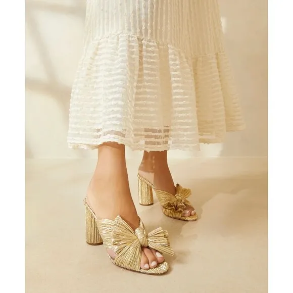 Loeffler Randall Penny Knot Gold Slip On Mule Sandals Womens 6