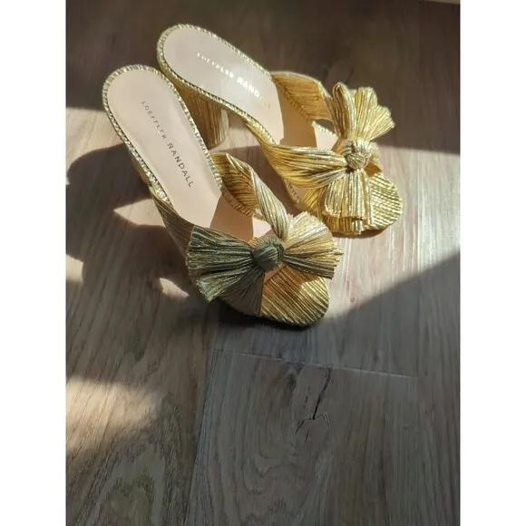 Loeffler Randall Penny Knot Gold Slip On Mule Sandals Womens 6