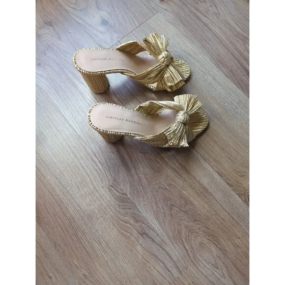 Loeffler Randall Penny Knot Gold Slip On Mule Sandals Womens 6