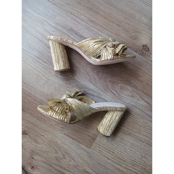 Loeffler Randall Penny Knot Gold Slip On Mule Sandals Womens 6