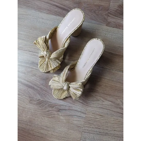 Loeffler Randall Penny Knot Gold Slip On Mule Sandals Womens 6