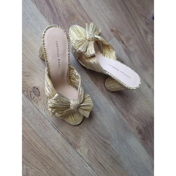 Loeffler Randall Penny Knot Gold Slip On Mule Sandals Womens 6