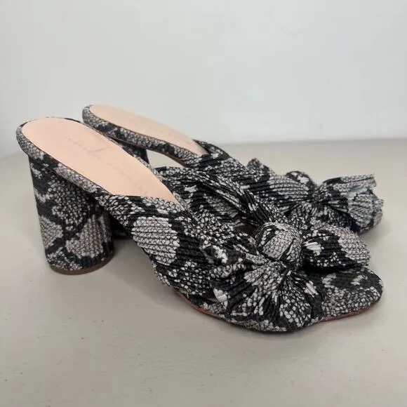 Loeffler Randall Penny Snake Pleated Knot Mule Slip On Bow Heel Sandals Size 8