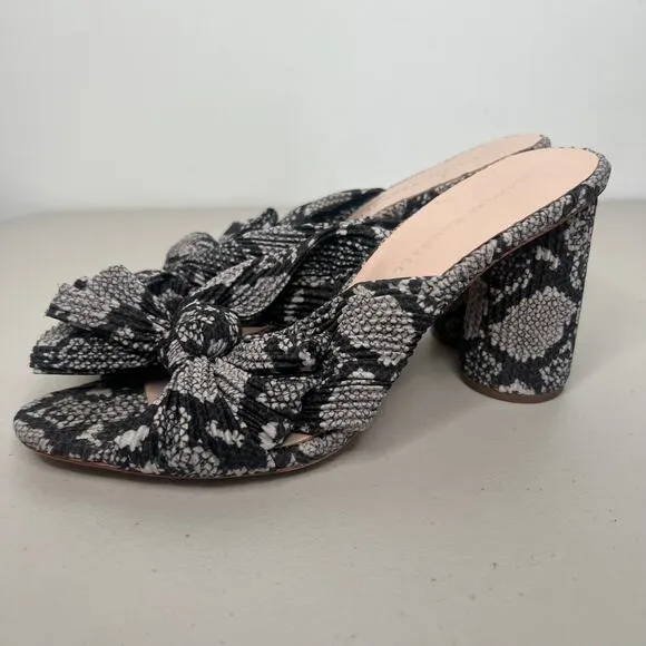 Loeffler Randall Penny Snake Pleated Knot Mule Slip On Bow Heel Sandals Size 8