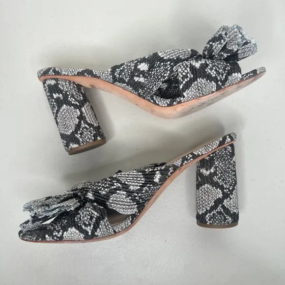 Loeffler Randall Penny Snake Pleated Knot Mule Slip On Bow Heel Sandals Size 8