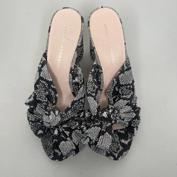 Loeffler Randall Penny Snake Pleated Knot Mule Slip On Bow Heel Sandals Size 8