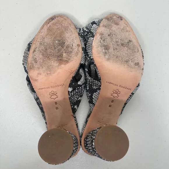 Loeffler Randall Penny Snake Pleated Knot Mule Slip On Bow Heel Sandals Size 8