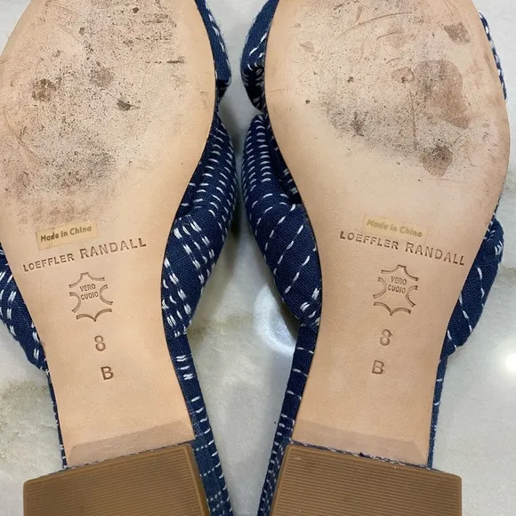 Loeffler Randall Sandals Size 8 Navy White Fabric Slip On