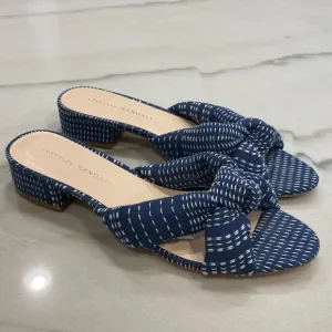 Loeffler Randall Sandals Size 8 Navy White Fabric Slip On