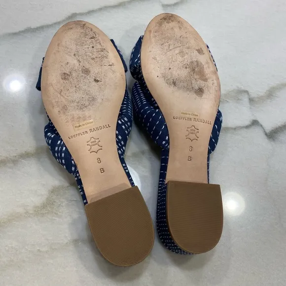 Loeffler Randall Sandals Size 8 Navy White Fabric Slip On