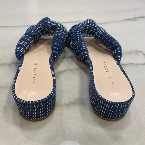 Loeffler Randall Sandals Size 8 Navy White Fabric Slip On