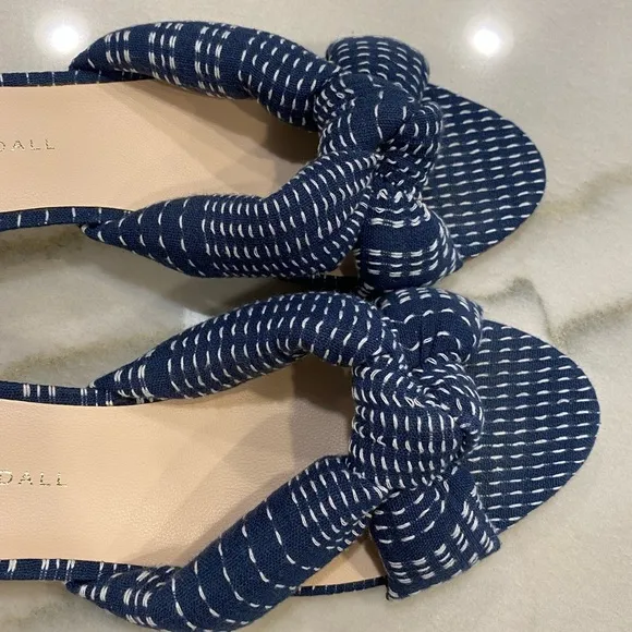 Loeffler Randall Sandals Size 8 Navy White Fabric Slip On