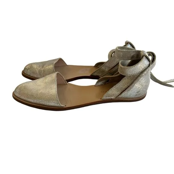 Loeffler Randall Silver Leather Lace Tie Sandals Sz 6.5