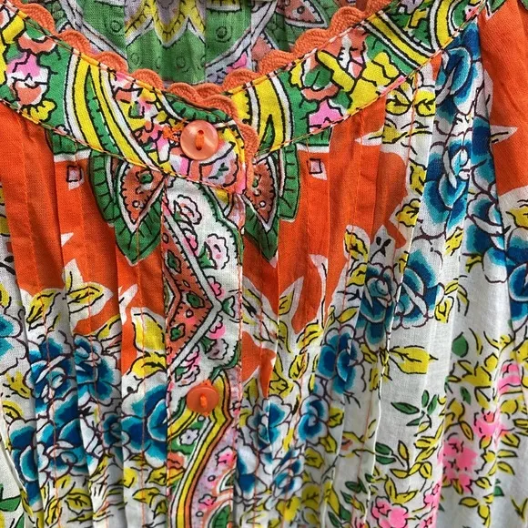 Lola Australia Cotton Paisley Floral Dress in Tinker Orange belt buttons L