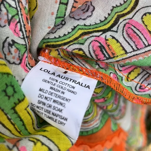 Lola Australia Cotton Paisley Floral Dress in Tinker Orange belt buttons L