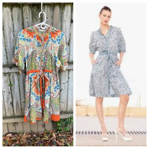 Lola Australia Cotton Paisley Floral Dress in Tinker Orange belt buttons L