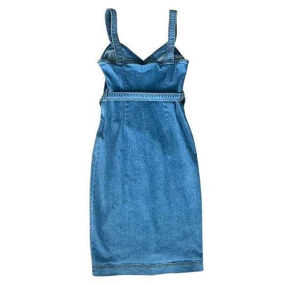 Lovers   Friends Ember Denim Asymmetric Button Front Tie Waist Slit Midi Dress S