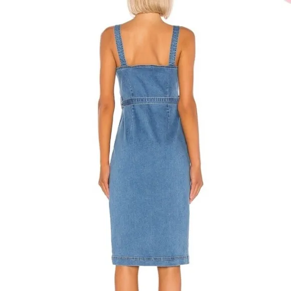 Lovers   Friends Ember Denim Asymmetric Button Front Tie Waist Slit Midi Dress S
