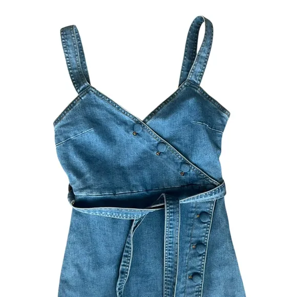 Lovers   Friends Ember Denim Asymmetric Button Front Tie Waist Slit Midi Dress S