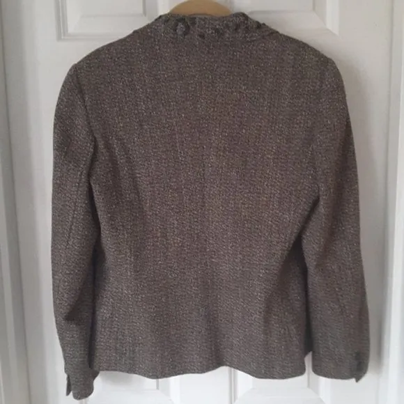 Luisa Cerano Brown Tweed Beaded Blazer Jacket 10