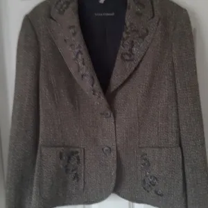Luisa Cerano Brown Tweed Beaded Blazer Jacket 10