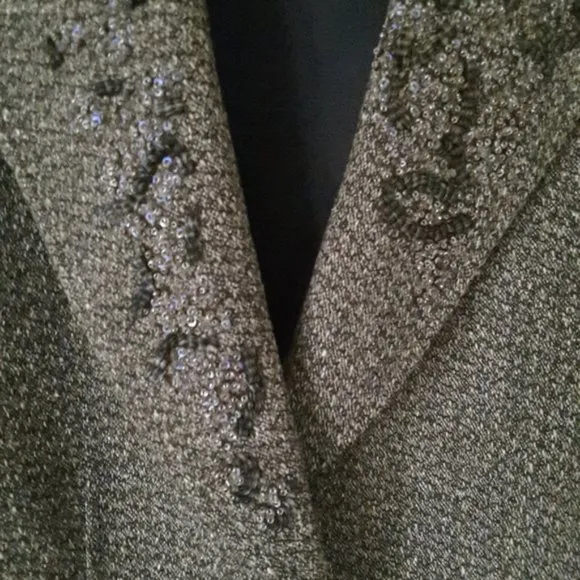 Luisa Cerano Brown Tweed Beaded Blazer Jacket 10