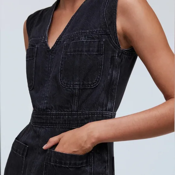 Madewell Black Denim Cap-Sleeve Mini Dress in Tarrybrook Wash Size 2