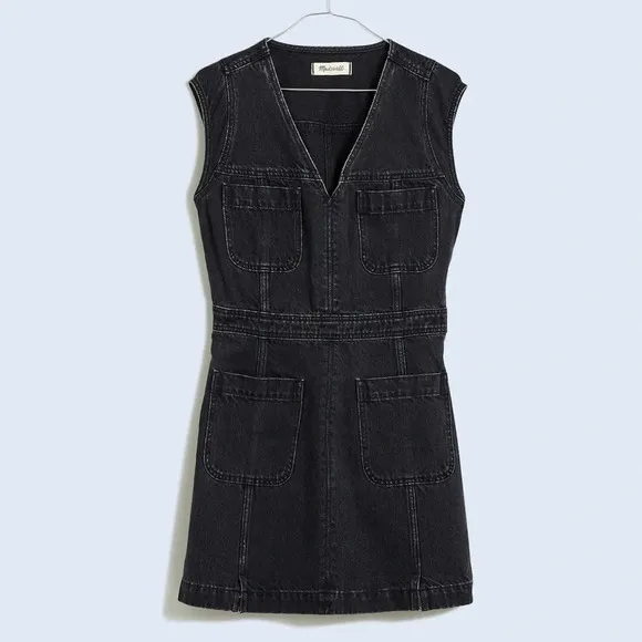 Madewell Black Denim Cap-Sleeve Mini Dress in Tarrybrook Wash Size 2