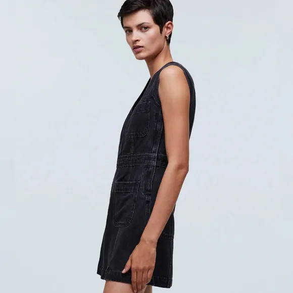 Madewell Black Denim Cap-Sleeve Mini Dress in Tarrybrook Wash Size 2