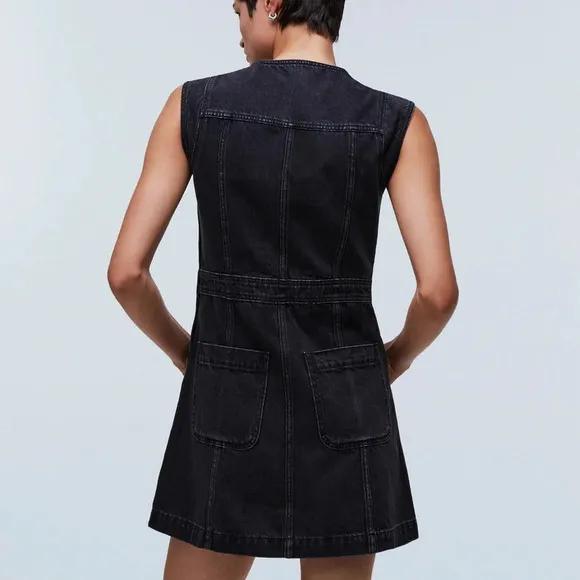 Madewell Black Denim Cap-Sleeve Mini Dress in Tarrybrook Wash Size 2