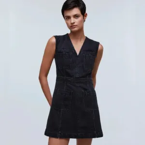 Madewell Black Denim Cap-Sleeve Mini Dress in Tarrybrook Wash Size 2