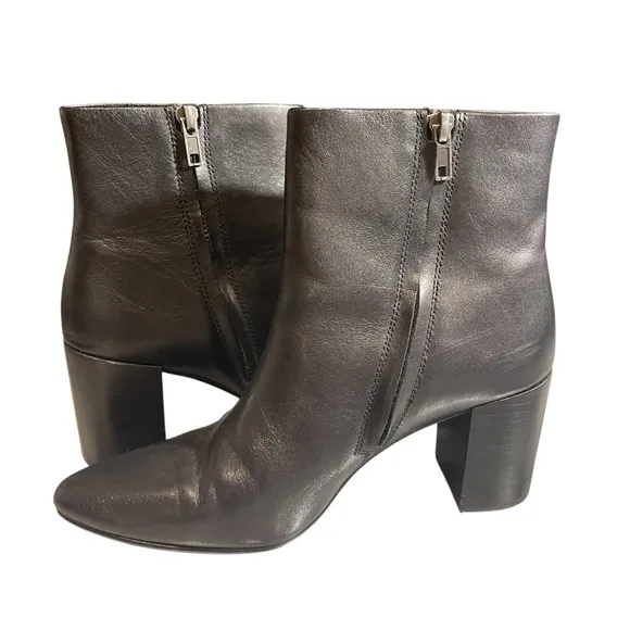 Madewell Black Fiona Leather Block Heel Boots 7