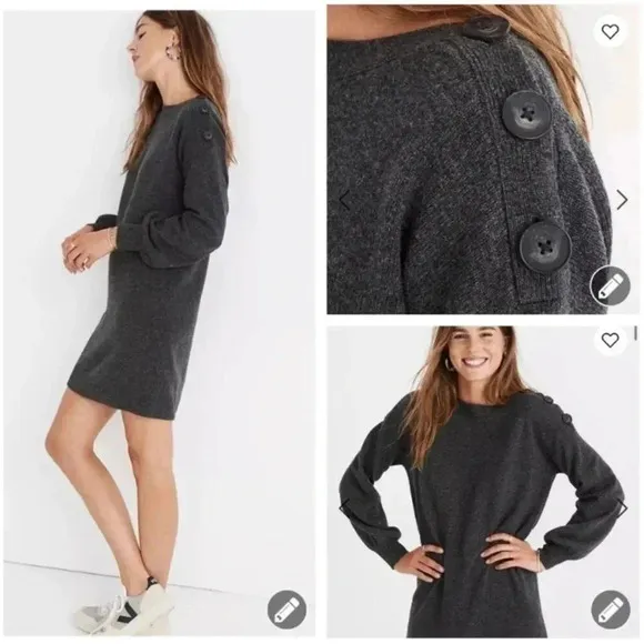 Madewell Boatneck Button-Shoulder Sweater-DressstyleJ9302 merino wool small
