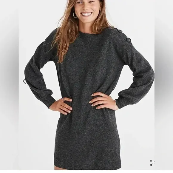 Madewell Boatneck Button-Shoulder Sweater-DressstyleJ9302 merino wool small
