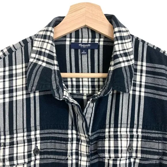 MADEWELL Daywalk Black White Plaid Flannel Popover Shirt Dress