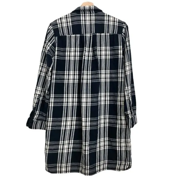 MADEWELL Daywalk Black White Plaid Flannel Popover Shirt Dress