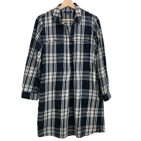 MADEWELL Daywalk Black White Plaid Flannel Popover Shirt Dress