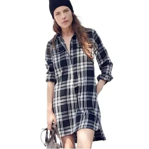 MADEWELL Daywalk Black White Plaid Flannel Popover Shirt Dress