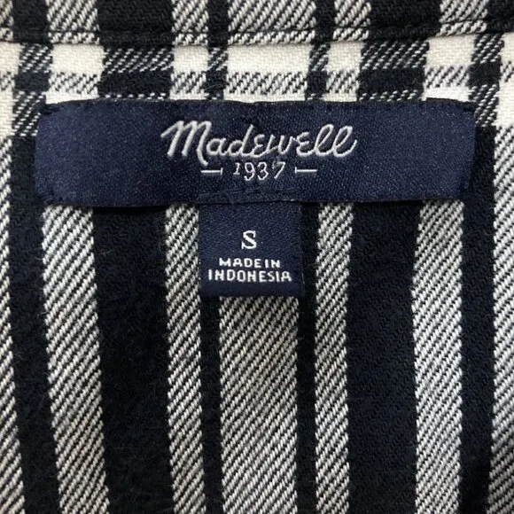 MADEWELL Daywalk Black White Plaid Flannel Popover Shirt Dress